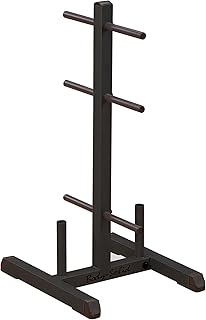 Body-Solid (GSWTB) Standard Weight Plates Tree & Bar Holder - 1000 lb Capacity Plate Storage Rack with Central Load Distribution - Durable Powder Coat Finish