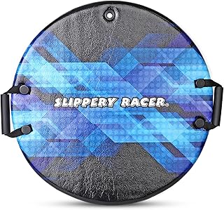 Slippery Racer Downhill Zeus Adults and Kids Foam Saucer Disc 1 Rider Snow Sled Toboggan with Handles, Midnight Hologram