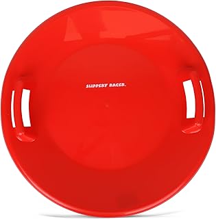 Slippery Racer Heavy-Duty Cold Resistant Downhill Pro Plastic Outdoor Winter Saucer Disc Snow Sled with Handles.