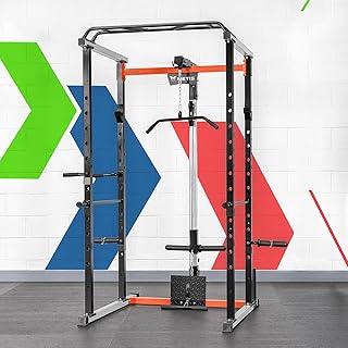 METIS Power Cage Gym Equipment - Power Rack with Weight Plates Storage, Pull Up Bar Station, Dip Bar Station & Optional Pulley System | Strength Training Equipment