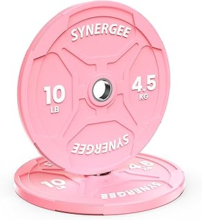 Synergee Pink Bumper Plates – Durable Olympic Weight Plates, Low-Bounce Rubber for Strength Training, Powerlifting, and Functional Workouts.
