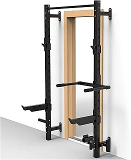 Power Cage Wall Mounted Squat Rack for Home Garage Door Gym, Wall Mount Weight Rack with Pull Up Bar for Bench Press and Squats
