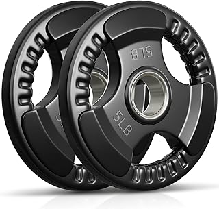 Holleyweb Weight Plates Olympic Rubber Grip Plates 2-Inch Cast Iron Grip Plates Bumper Plates for Strength Training, Weightlifting, Crossfit Weights for Home Gym (A-YD07001)