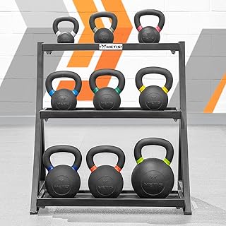 METIS 3-Tier Kettlebell & Dumbbell Rack | Heavy-Duty Steel Construction | Complete Neoprene or Cast Iron Kettlebell Sets Available [9lbs - 88lbs] - Perfect for Home Gyms or Commercial Use