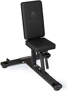 Titan Fitness Seated Stationary Bench, Rated 330 LB, Ergonomic Angled Back, Comfortable HeftyGrip Padding, Front Handle, Rear Wheels for Easy Transport, Utility Upright Weight Bench