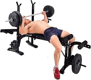 Bench Press Bench for Home, Gym, Weight Bench with Squat Stand, Workout Bench, Adjustable Weight Bench with Leg Extension, Preacher Curl and Weight Storage