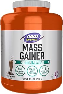 Now Foods Sports Mass Gainer Protein Powder, Creamy Chocolate Flavor, Pea and Whey Protein Blend, 5.5 lbs.