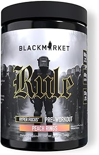 BLACKMARKET Rule – High-Stimulant Nootropic Pre-Workout | 485mg Caffeine, Alpha GPC, Lion’s Mane, Uridine | Intense Focus, Energy & Drive | Peach Rings | 40/20 Servings