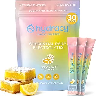 Hydracy Hydration Packets Sugar Free - Zero Sugar or Calorie Electrolyte Powder Packets with 6 Electrolytes and Vitamins - Keto Daily Hydration Mix for Rehydration - Natural Lemon Bar Flavor 30 Pack