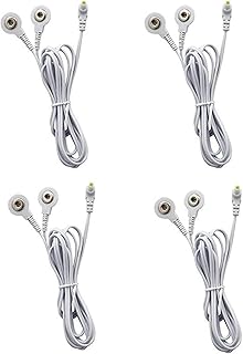 4 Pack Replacement TENS Lead Wires – 2.35mm Shielded Plug to Snap Electrode Cables – Compatible with TENS EMS Units and Snap Pads – Upgraded Durability for Electric Muscle Stimulator