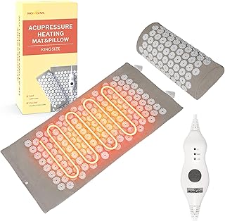 HOMLYNS Heated Acupressure Mats - 3 Heat Levels with 2 Hours Auto Off, Heating Acupuncture Mat Full Body Massage for Pain Relief Pad in Grey