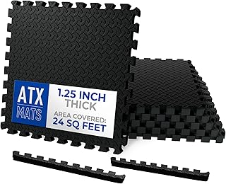 Puzzle Exercise Mat 1.25 in, EVA Interlocking Foam Floor Tiles for Home Gym, Mat for Home Workout Equipment, Floor Padding for Kids, Black, 24 in x 24 in x 1.25 in, 24 Sq Ft - 6 Tiles