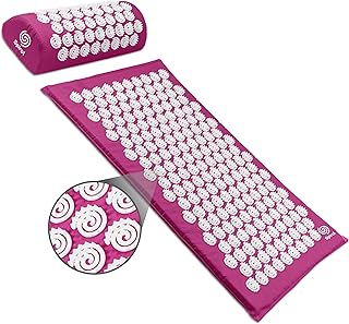 Spirol Acupressure Mat and Pillow Set for Back, Neck and Shoulder Pain Relief, with Flexible Acupressure Spikes, Includes Carry Bag (Amethyst)