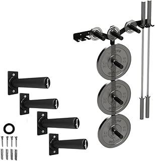 Yes4All 6 Pegs & 4 Barbell Storage Racks Load Up to 1190 LBS - Wall Mounted Weight Plate Tree & Barbell Holder
