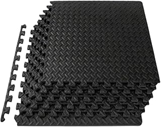 Boolavard Puzzle Exercise Mat ½ in, EVA Interlocking Foam Floor Tiles for Home Gym, Mat for Home Workout Equipment, Floor Padding for Kids (Black - 1/2 Inch - 12 Sq Ft - 12 Tiles)