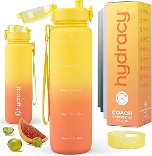 Hydracy Water Bottle with Time Marker -Large 32oz BPA Free Gradient Water Bottle - Leak Proof Gym Bottle with Fruit Infuser Strainer & Times to Drink -Ideal for Fitness Sports & Outdoors