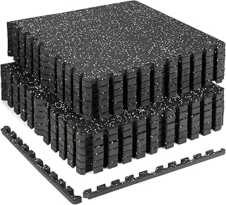 0.79in Extra-Thick 48 Sq Ft Exercise Equipment Mats, 12 Tiles Rubber Top EVA Foam Workout Mats, Interlocking Gym Flooring for Home Gym, 24 x 24in, Black & White