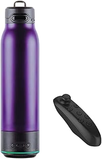 Vacuum Insulated Premium Water Bottle with Rechargeable Bluetooth Speaker and Xtreme Mini Bluetooth Remote. Remote Doubles as Gaming Joystick/Mouse for Smartphone Apps. (Purple)