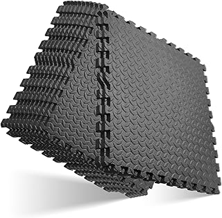 GWT Home Gym Flooring Tiles, EVA Interlocking Puzzle Exercise Mat for Workout Equipment, Floor Protection & Kids Play Area, Black Foam Tiles, 24"x24", 0.4 Inches Thick Covers 48 Sq Ft (12 Tiles)