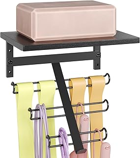 TJ.MOREE Resistance Rack Band Storage Hanger with Shelf Gym Equipment Organizer, Storage Rack for Home Gym,Black