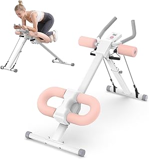 WARMOUNTS Ab Machine, Ab Workout Equipment, Adjustable Core & Ab Trainer Machine with Resistance Bands for Home Gym, Foldable, Knee Protection, Abdominal Exercise Equipment for Stomach Workout (Pink)