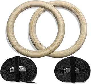 Milisten Birch Wood Gymnastic Rings with Adjustable Non-Slip Straps for Bodyweight Training Strength Workouts and Fitness Exercises