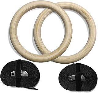 Wooden Gymnastics Rings with Adjustable Straps Exercise Rings for Bodyweight Training Full-Body Strength Workouts Fitness Equipment for Home Gym
