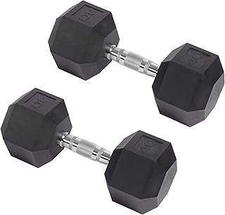 Rubber Encased Hex Dumbbells, 5-40 lb Home Gym Weights Dumbbells Set of 2 with Anti-Slip Metal Handle for Muscle Toning, Strength Building and Full Body Workout(40 LB Pair)