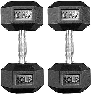 Hex Dumbbell, Set of 2, 10-80 lb Rubber Encased Hex Dumbbells, Home Gym Cast Iron Hex Dumbbell with Contoured Handle for Muscle and Strength Training(40 LB Pair)