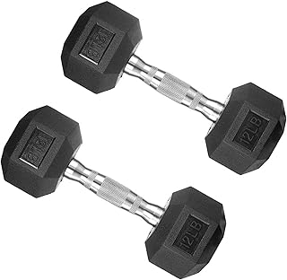 Hex Dumbbell Set, 10-80 lb Rubber Encased Hex Dumbbells, Home Gym Dumbbells for Women & Men, Muscle Toning, Strength Building and Full Body Workout(12 LB Pair)