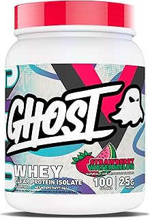 GHOST Clear Whey Isolate Protein Powder, Strawberry Watermelon - 1.57 LB Tub, 25G of Whey Protein - Post Workout Drink for Muscle Gain & Recovery – Sugar Free, Soy Free & Zero Fat, 20 Servings