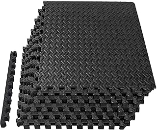 Mat Block Interlocking EVA Foam Exercise Mat Tiles - 6-Piece (24 SQ FT) 1/2 Inch Thick Home Gym Floor Mats for Workouts & Equipment - Non-Slip, Protective Puzzle Mats, Black