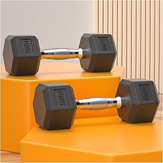 Hex Dumbbell Set, 2.5-30 kg Rubber Coated Cast Iron Hex Dumbbell with Non-Slip Knurled Handles for Home Gym Strength Training for Men and Women(10 kg Pair)