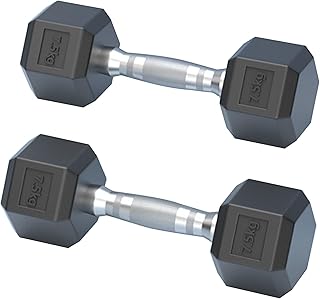 Hex Dumbbell Set, 2.5-30 kg Rubber Encased Hex Dumbbells with Chrome Handle for Women and Men Home Gym Strength Training and Workouts(7.5 kg x 2)