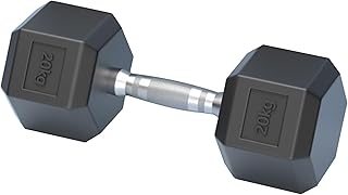Rubber Hex Dumbbell, 2.5-30 kg Single Dumbbell, Home Gym Cast Iron Hex Dumbbells with Anti-Slip Metal Handle for Strength Training and Bodybuilding(20 kg)