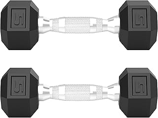 Hex Dumbbells, 1 Pair/2 Pcs 5 lb, 20 lb, 25 lb, 30 lb, 35 lb, 40 lb Rubber Coated Cast Iron Hex Dumbbell with Chrome Handle for Men at Home Strength Training(5 LB x 2)