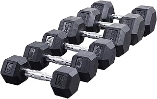 Rubber Coated Cast Iron Hex Dumbbell, 5 kg, 7.5 kg, 10 kg, 12.5 kg, 15 kg, 20 kg Home Gym Dumbbells Set of 2 with Non-Slip Metal Handle for Women & Men Strength Training(10 kg Pair)
