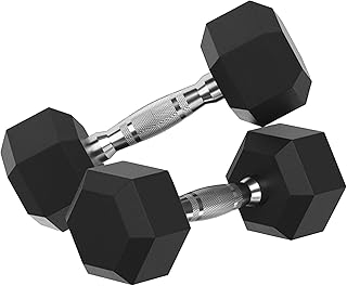 Hex Dumbbells Pair, 1-50 kg Rubber Encased Cast Iron Dumbbells with Metal Handles for Home Gym Strength Training and Full Body Workout(22.5 kg Pair)