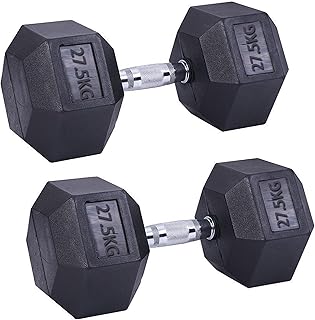 Hex Dumbbells Set of 2, 2.5-30 kg Rubber Coated Cast Iron Hex Dumbbell Women & Men with Ergonomic Knurled Handle Ideal for Home Gym and Fitness(27.5 kg x 2)