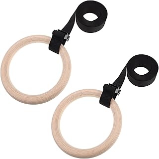 UPKOCH Wooden Gymnastics Rings with Adjustable Straps Bodyweight Training Equipment for Versatile Home Workouts and Strength Building Natural Design
