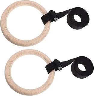 Hemoton Wooden Gymnastic Rings with Adjustable Straps Indoor Fitness Workout Gear for Strength Training Bodyweight Exercises and Enhanced Flexibility and Design for Home Use