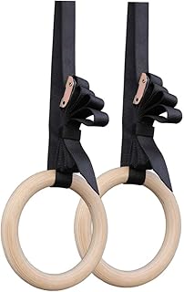 BESPORTBLE Wood Gymnastic Rings Adjustable Straps Fitness Strength Training Rings Outdoor Exercise Equipment for Adults and Beginners