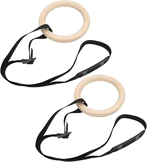1 Pair Wooden Gymnastic Rings, Birch Wood 330lbs Load Bearing Capacity Pull Up Exercise Rings with Adjustable Buckle Straps, for Home Gym Strength Training