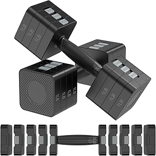 22LBS Adjustable Dumbbells Set, Hand Weights Sets with 5 Levels 3lb, 5lb, 7lb, 9lb, 11lb, Adjustable Weight Dumbbells for Women/Men Home Gym Full Body Workout
