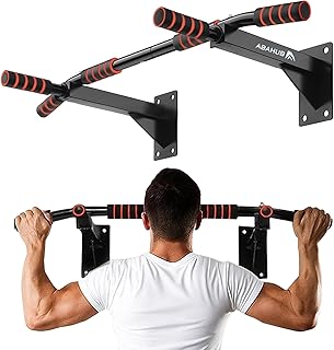 Abahub Wall Mounted Pull Up Bar, Multi-Grip Chin-Up Bar for Home Gym Workout, Drill-installed, Heavy-Duty & Stable Training Bar with 440lbs Capacity, Black-Orange