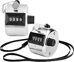 2 Pack Hand Tally Clicker Counter – 4 Digit Metal Mechanical Hand Counter with Lanyard for People Counting, Lap Tracking, Knitting, Pitch, Golf, Coaching, Umpire, Events