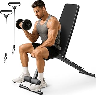 Adjustable Weight Bench for Home Gym, 7 Backrests Foldable Workout Bench for Dumbbell Exercise Full Body Exercise, Compact for Small Spaces, Incline Decline Flat Bench with 2-Second Quick Folding