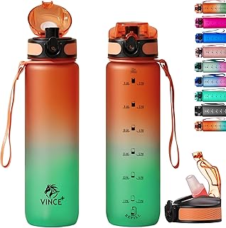 Motivational Water Bottle with Time Marker – BPA/BPS-Free Tritan Bottle – Leak-Proof Design with Straw & Fast Flow Lids – Perfect for Gym, Outdoor Sports, and Fitness (Gradient Orange/Green)