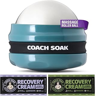 Coach Soak Massage Roller Ball – Dual Hot & Cold Stainless Steel CryoBall with Silicone Control Grip, Handheld Recovery Roller Glides Easily for Deep Tissue Massage – 2X Magnesium Cream Included