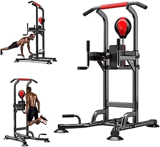 Pull Ups Power Tower Household Pull-Ups Multi-Function Dip Station Strength Training Fitness Workout Equipment with Boxing Ball for Men and Women